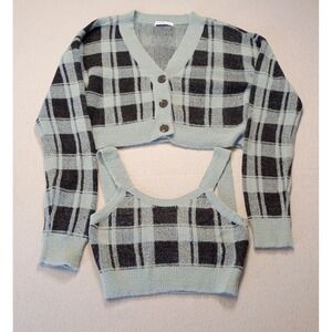 NWT Arizona Jean Company Cropped Flannel Cardigan 2 Piece Size Medium Blue/Black